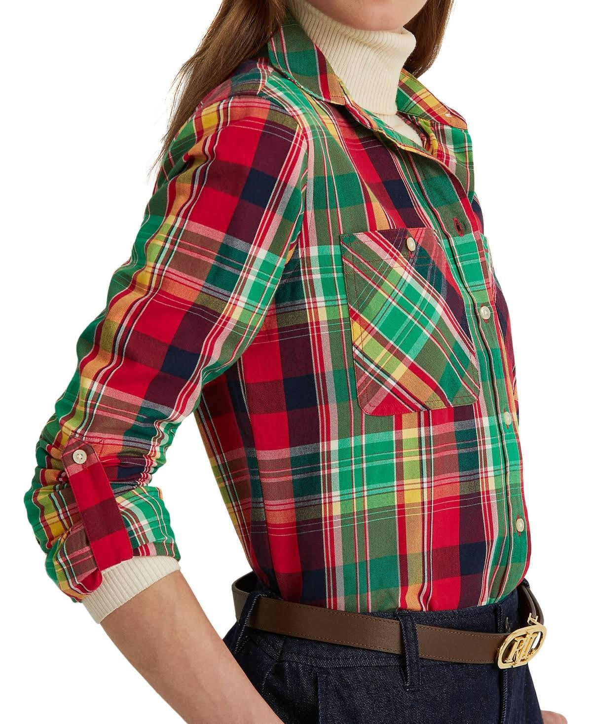 Ralph Lauren Women's Plaid Cotton Twill Shirt Red Size 3X