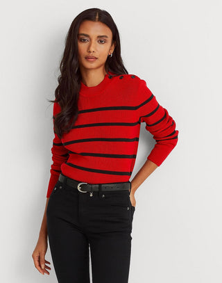 Ralph Lauren Women's Striped Mock Neck Sweater Red Size Small