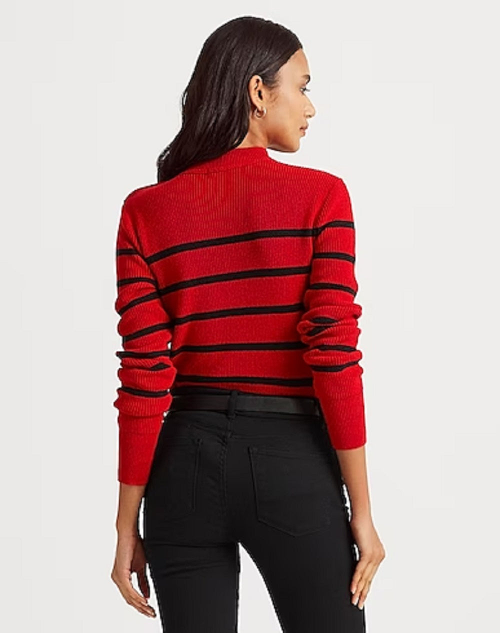 Ralph Lauren Women's Striped Mock Neck Sweater Red Size Small
