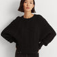 Ralph Lauren Women's Ribbed Cable Knit Dolman Sleeve Crew Neck Sweater Black Size Medium