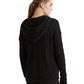 Ralph Lauren Women's Ribbed Drawstring Long Sleeve Hoodie Sweater Black Size Large