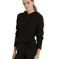 Ralph Lauren Women's Ribbed Drawstring Long Sleeve Hoodie Sweater Black Size Large