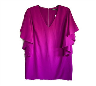 Ralph Lauren Women's Zippered Lined Bell Sleeve V Neck Knee Length Shift Dress Purple Size 6