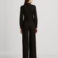 Ralph Lauren Women's Zippered Pocketed Long Sleeve Tie Neck Party Wide Leg Jumpsuit Black Size 2
