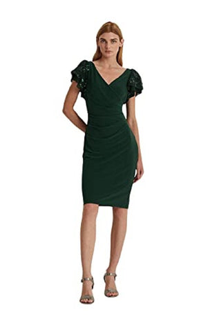 Ralph Lauren Women's Jersey Sequin Sleeve Cocktail Dress Green Size 18