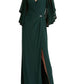 Ralph Lauren Women's Sleeves Brooch Slitted Surplice Neckline Full Length Evening Gown Dress Green Size 6