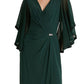 Ralph Lauren Women's Sleeves Brooch Slitted Surplice Neckline Full Length Evening Gown Dress Green Size 6