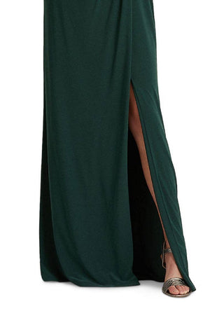 Ralph Lauren Women's Sleeves Brooch Slitted Surplice Neckline Full Length Evening Gown Dress Green Size 6