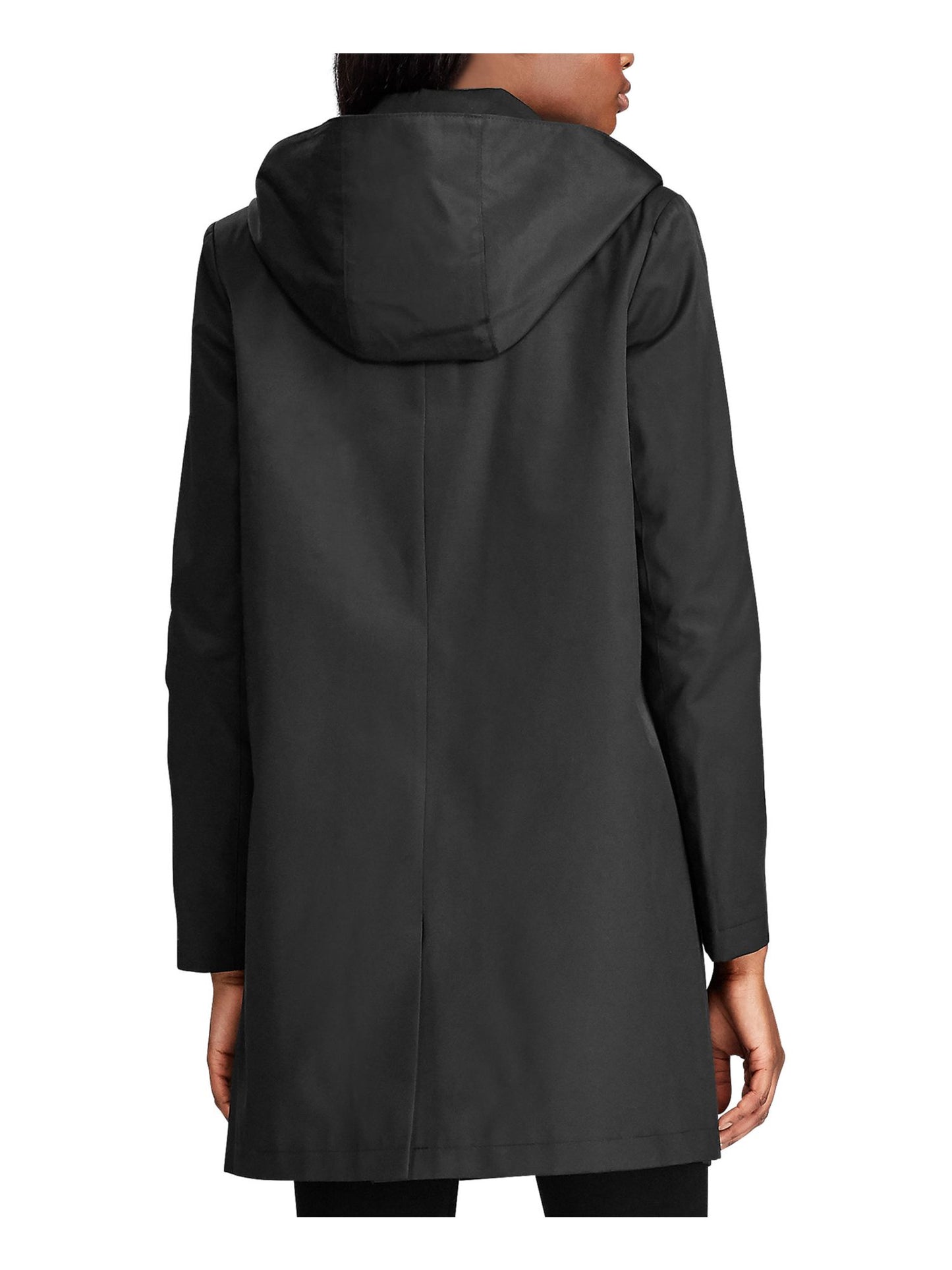 Ralph Lauren Women's Balmacaan Hooded Raincoat Black Size Petite X-Small