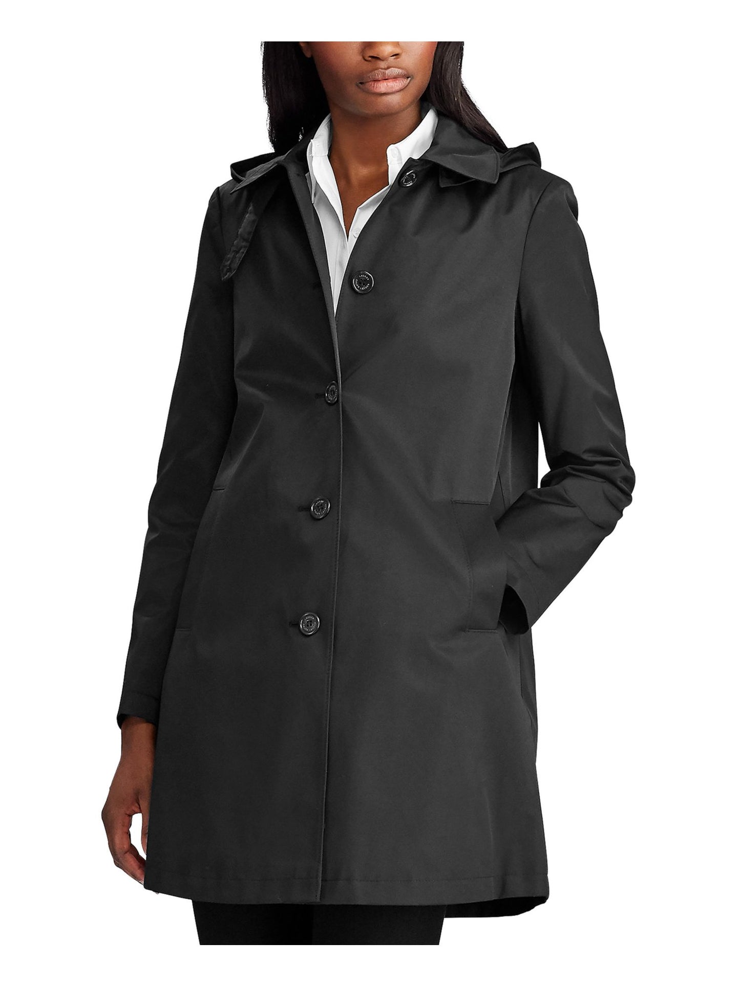 Ralph Lauren Women's Balmacaan Hooded Raincoat Black Size Petite X-Small