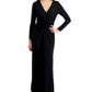 Ralph Lauren Women's Twist Front Zippered Lined Long Sleeve V Neck Full Length Evening Gown Dress Black Size 14