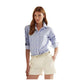 Ralph Lauren Women's Check Cuffed Sleeve Collared Button Up Top Blue Size Small
