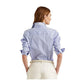 Ralph Lauren Women's Check Cuffed Sleeve Collared Button Up Top Blue Size Small