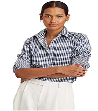 Ralph Lauren Women's Easy Care Gingham Cotton Shirt Blue Size X-Large