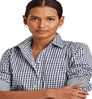 Ralph Lauren Women's Easy Care Gingham Cotton Shirt Blue Size X-Large