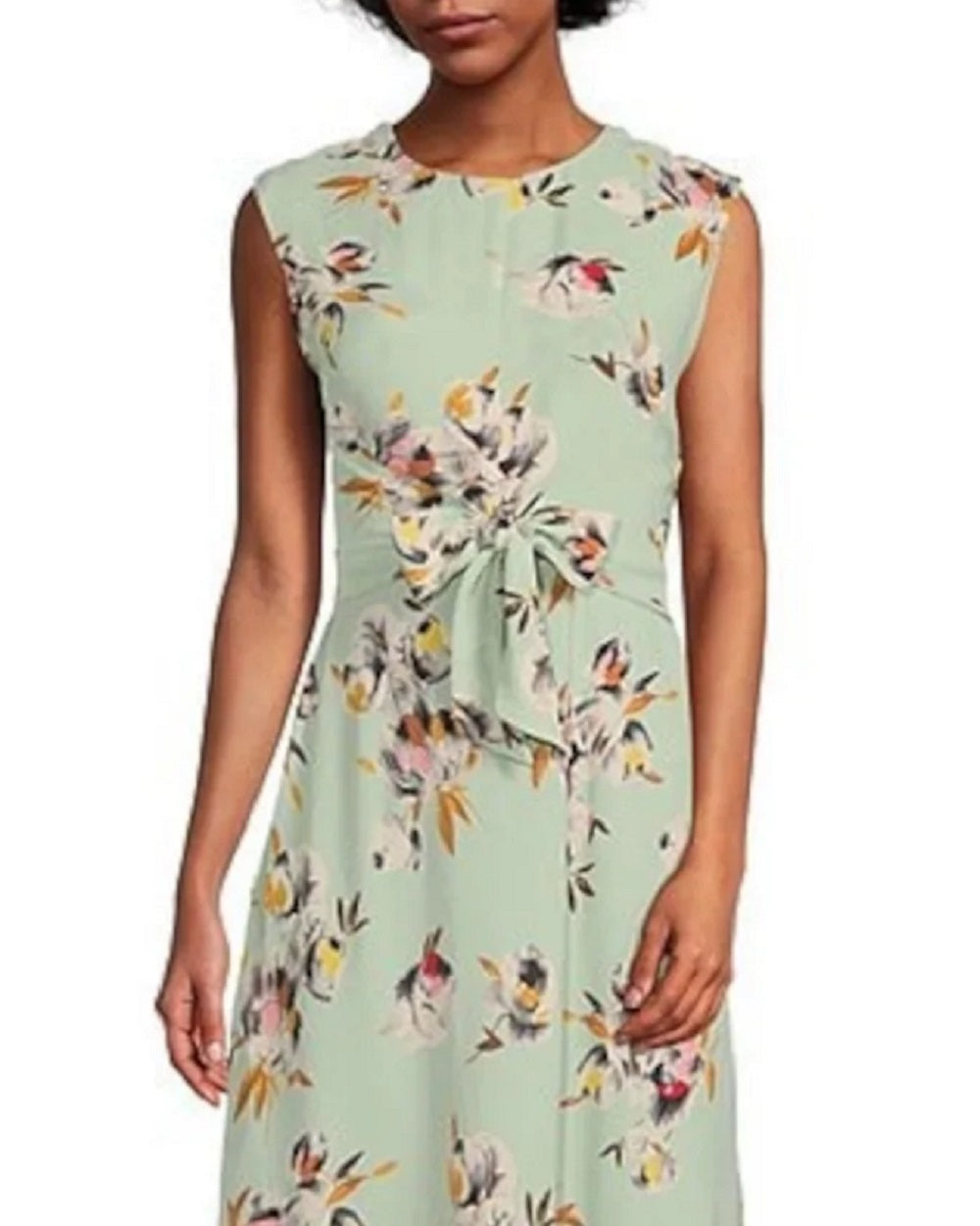 Ralph Lauren Women's Textured Zippered Lined Floral Sleeveless Round Neck Knee Length Wear To Work Shift Dress Green Size 8