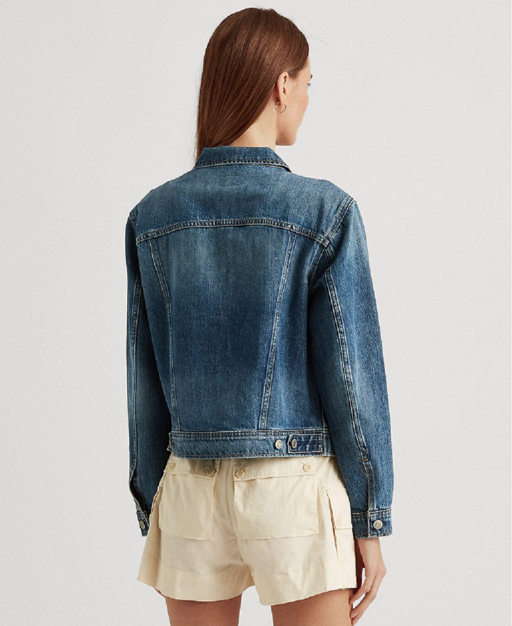 Ralph Lauren Women's Pocketed Boxy Fit Button Front Denim Jacket Blue Size Small