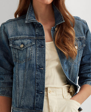Ralph Lauren Women's Pocketed Boxy Fit Button Front Denim Jacket Blue Size Small