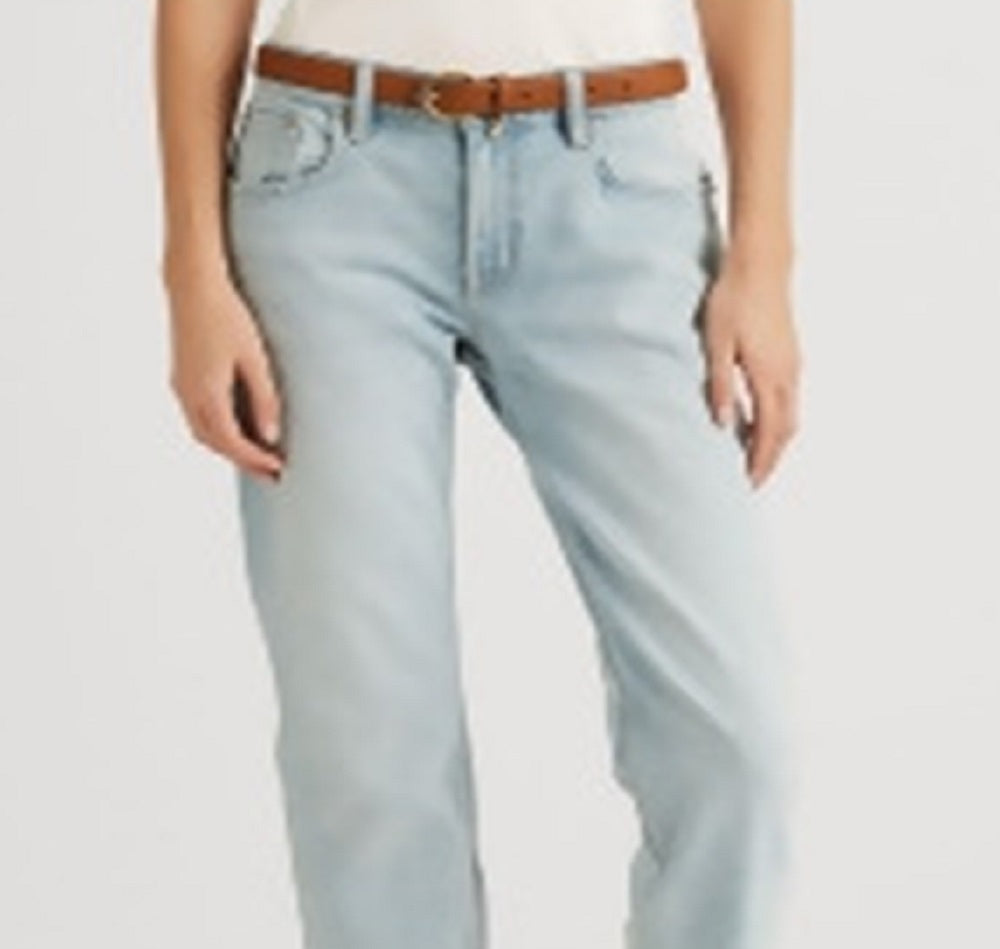 Ralph Lauren Women's Stretch Zippered Pocketed Relaxed Tapered Ankle High Waist Jeans Blue Size 8
