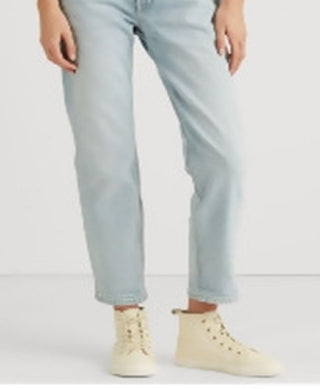 Ralph Lauren Women's Stretch Zippered Pocketed Relaxed Tapered Ankle High Waist Jeans Blue Size 8