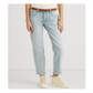 Ralph Lauren Women's Stretch Zippered Pocketed Relaxed Tapered Ankle High Waist Jeans Blue Size 8
