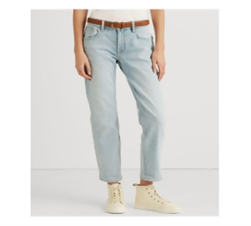 Ralph Lauren Women's Stretch Zippered Pocketed Relaxed Tapered Ankle High Waist Jeans Blue Size 8