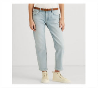 Ralph Lauren Women's Stretch Zippered Pocketed Relaxed Tapered Ankle High Waist Jeans Blue Size 8