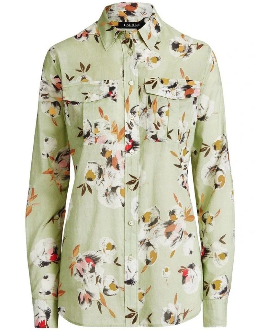 Ralph Lauren Women's Floral Cotton Voile Shirt Green Size Medium