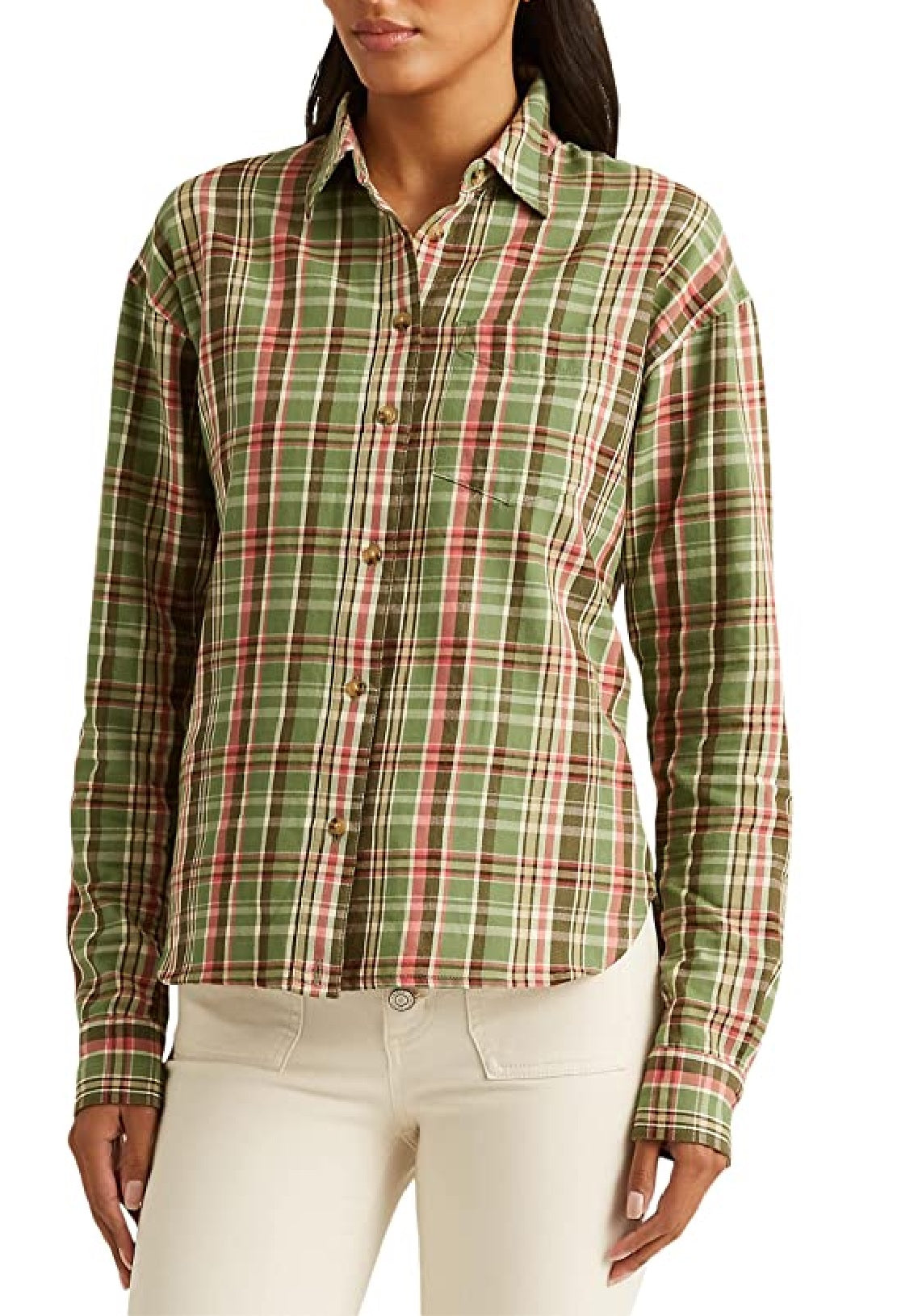 Ralph Lauren Women's Plaid Cotton Twill Shirt Green Size Large