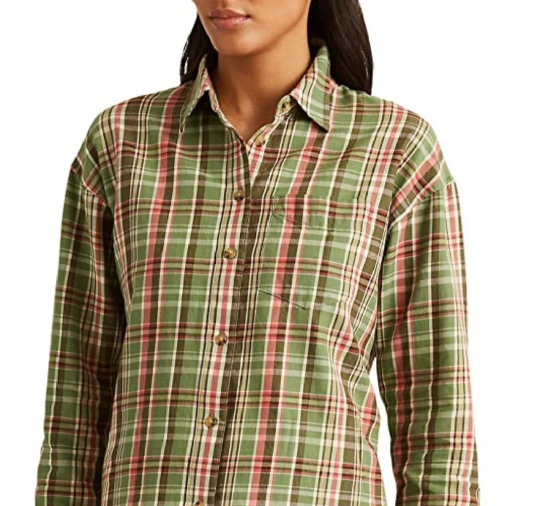 Ralph Lauren Women's Plaid Cotton Twill Shirt Green Size Large