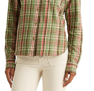 Ralph Lauren Women's Plaid Cotton Twill Shirt Green Size Large