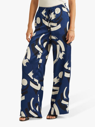Ralph Lauren Women's Geometric Print Charmeuse Wide Leg Pants Blue Size Small