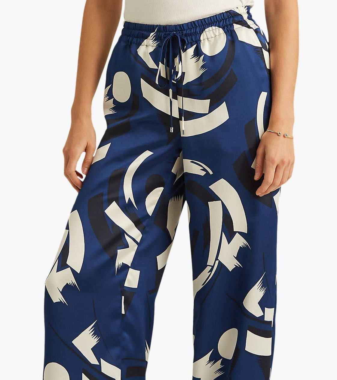 Ralph Lauren Women's Geometric Print Charmeuse Wide Leg Pants Blue Size Small