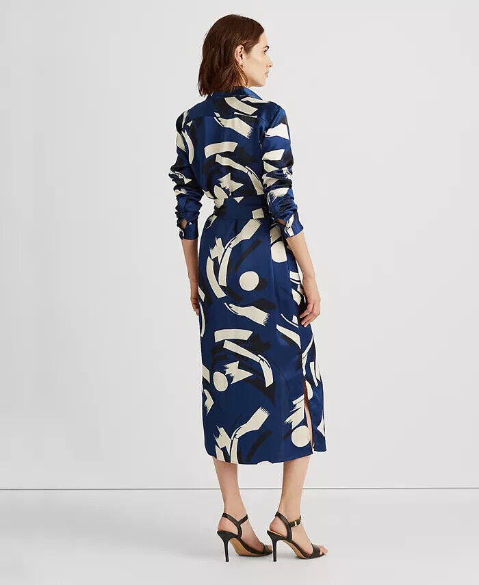 Ralph Lauren Women's Geometric Print Charmeuse Shirtdress Blue Size 8