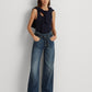 Ralph Lauren Women's Denim Pocketed Straight Leg Button Fly Tie Belt High Waist Jeans Blue Size 18