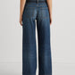 Ralph Lauren Women's Denim Pocketed Straight Leg Button Fly Tie Belt High Waist Jeans Blue Size 18
