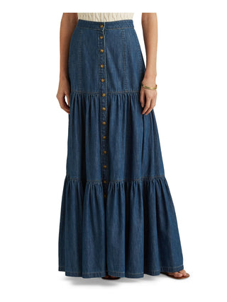 Ralph Lauren Women's Denim Full-Length A-Line Skirt Blue Size 12