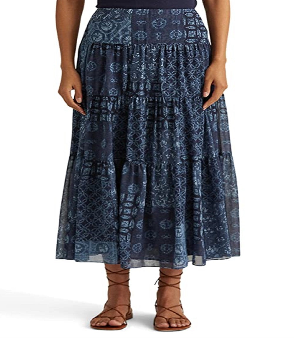 Ralph Lauren Women's Geo Print Crinkle Georgette Skirt Blue Size 12