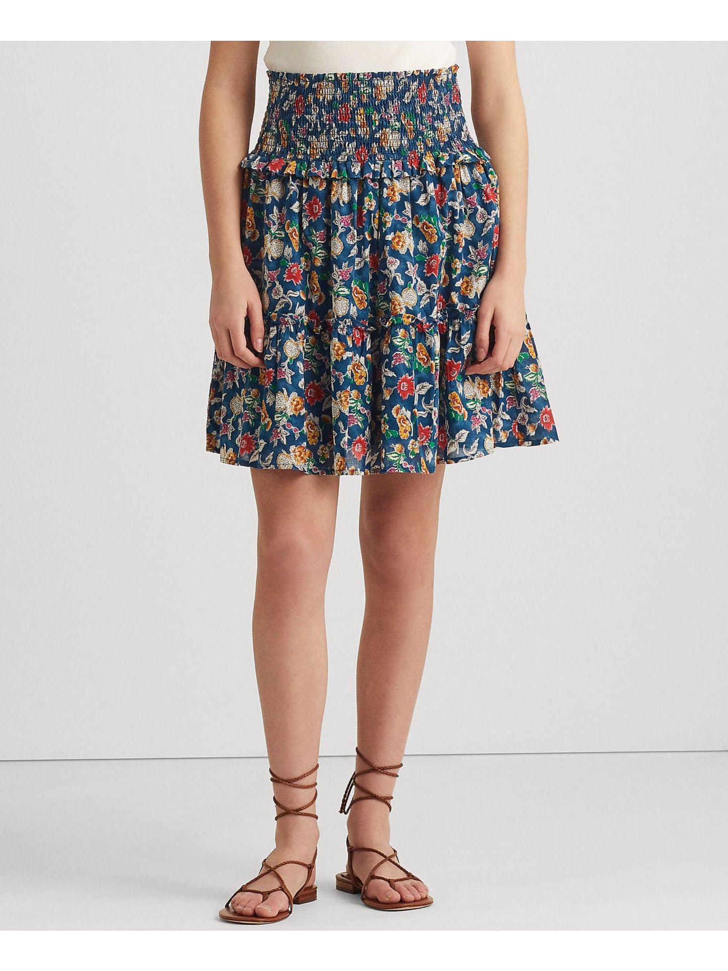 Ralph Lauren Women's Floral Cotton Voile Skirt Blue Size 4