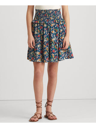Ralph Lauren Women's Floral Cotton Voile Skirt Blue Size 4