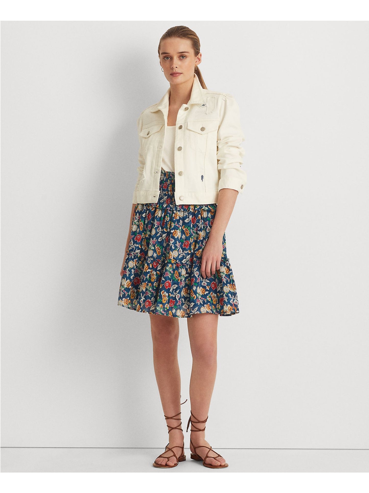 Ralph Lauren Women's Floral Cotton Voile Skirt Blue Size 4