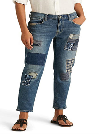Ralph Lauren Women's Patchwork Relaxed Tapered Jeans Blue Size 16