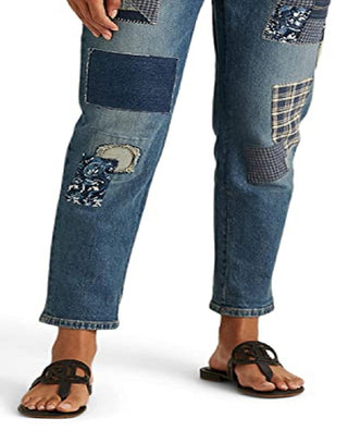 Ralph Lauren Women's Patchwork Relaxed Tapered Jeans Blue Size 16