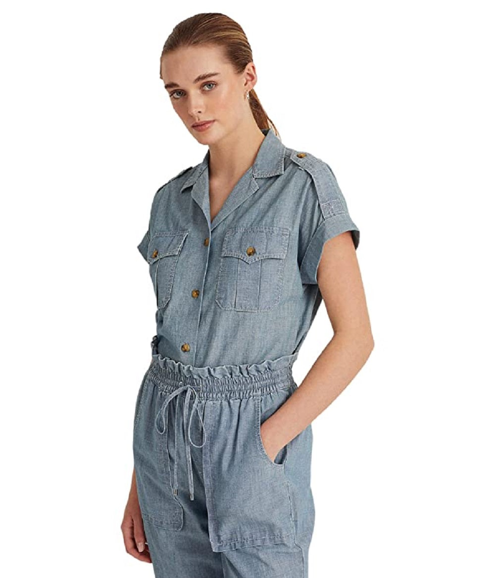 Ralph Lauren Women's Short Sleeve Chambray Shirt Blue Size Small