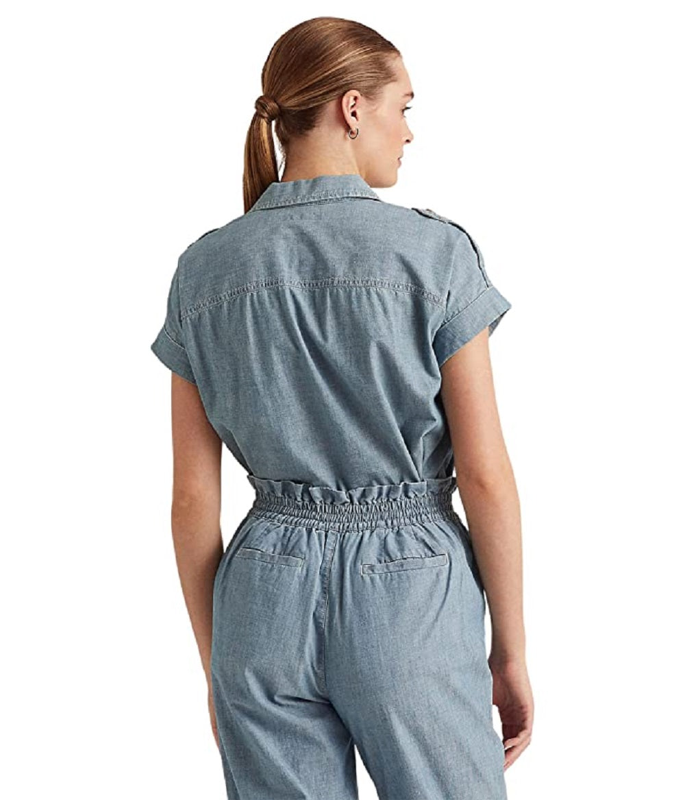 Ralph Lauren Women's Short Sleeve Chambray Shirt Blue Size Small
