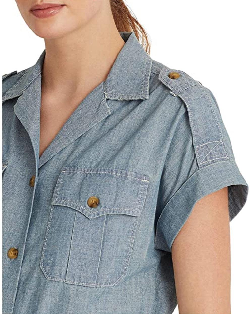 Ralph Lauren Women's Short Sleeve Chambray Shirt Blue Size Small
