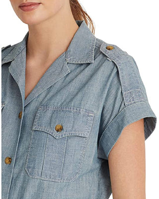 Ralph Lauren Women's Short Sleeve Chambray Shirt Blue Size Small