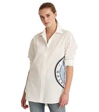 Ralph Lauren Women's Logo Cotton Broadcloth Shirt White Size X-Large