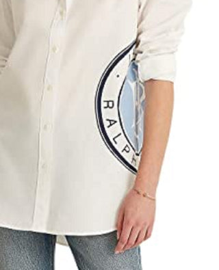 Ralph Lauren Women's Logo Cotton Broadcloth Shirt White Size X-Large
