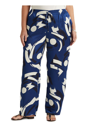 Ralph Lauren Women's Geometric Print Charmeuse Wide Leg Pants Blue Size 3X